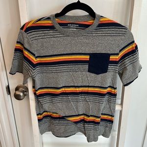 Grey Striped Youth Boys Sz L (14/16) w/Pocket T-shirt by Arizona